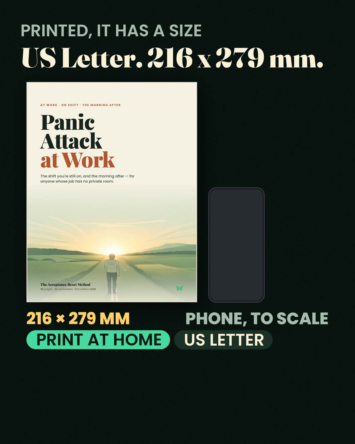 Panic Attack at Work — Printed at US Letter, 216 × 279 mm — it sits where you need it