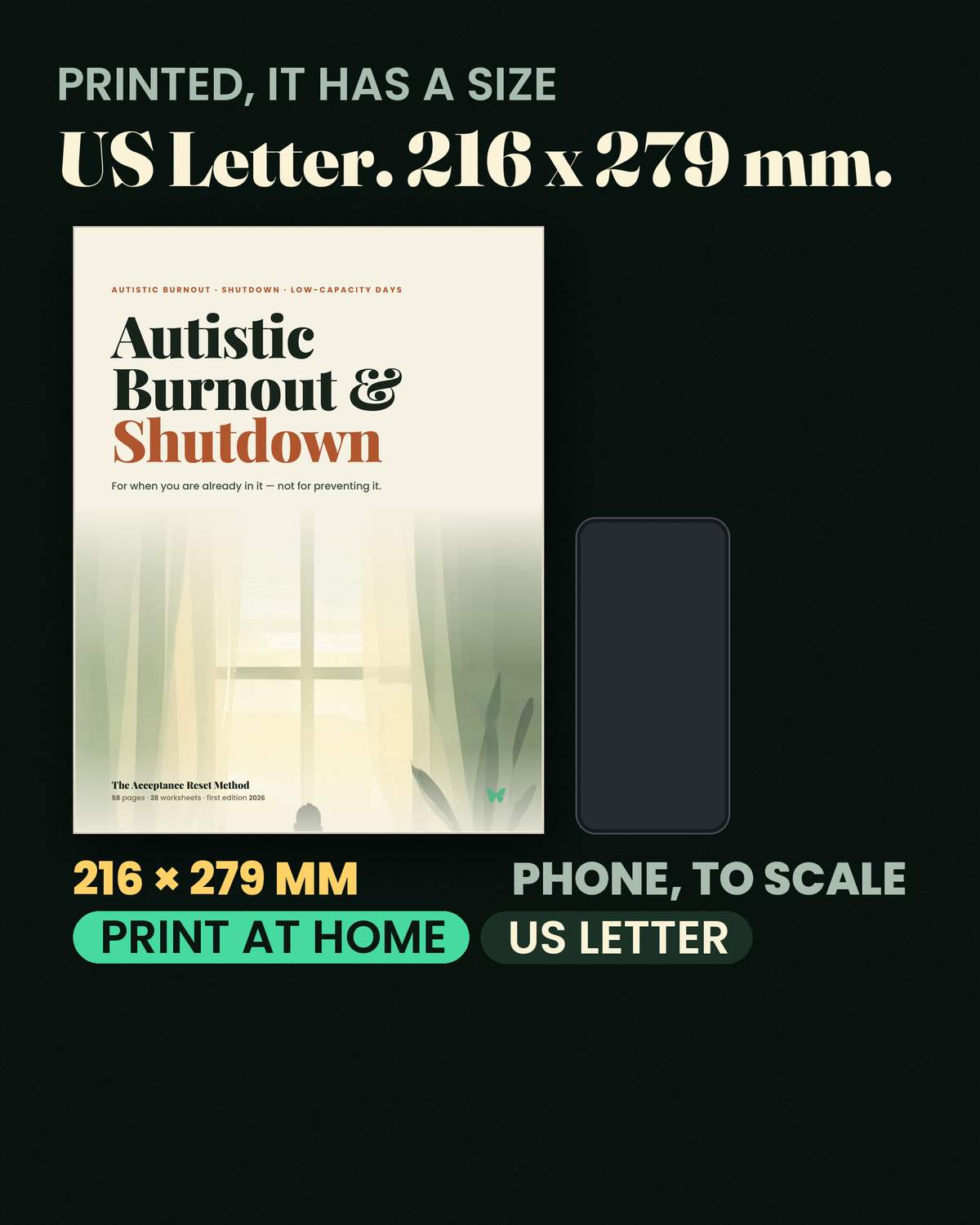 Autistic Burnout & Shutdown — Printed at US Letter, 216 × 279 mm — it sits where you need it