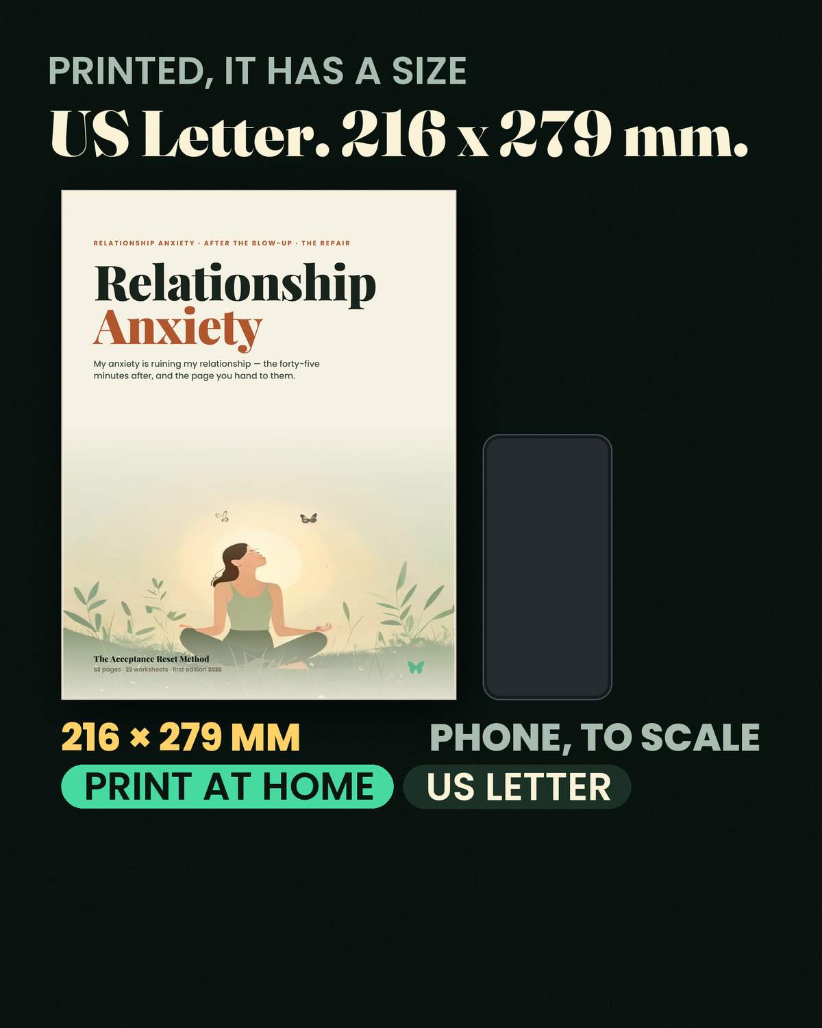 Relationship Anxiety — Printed at US Letter, 216 × 279 mm — it sits where you need it