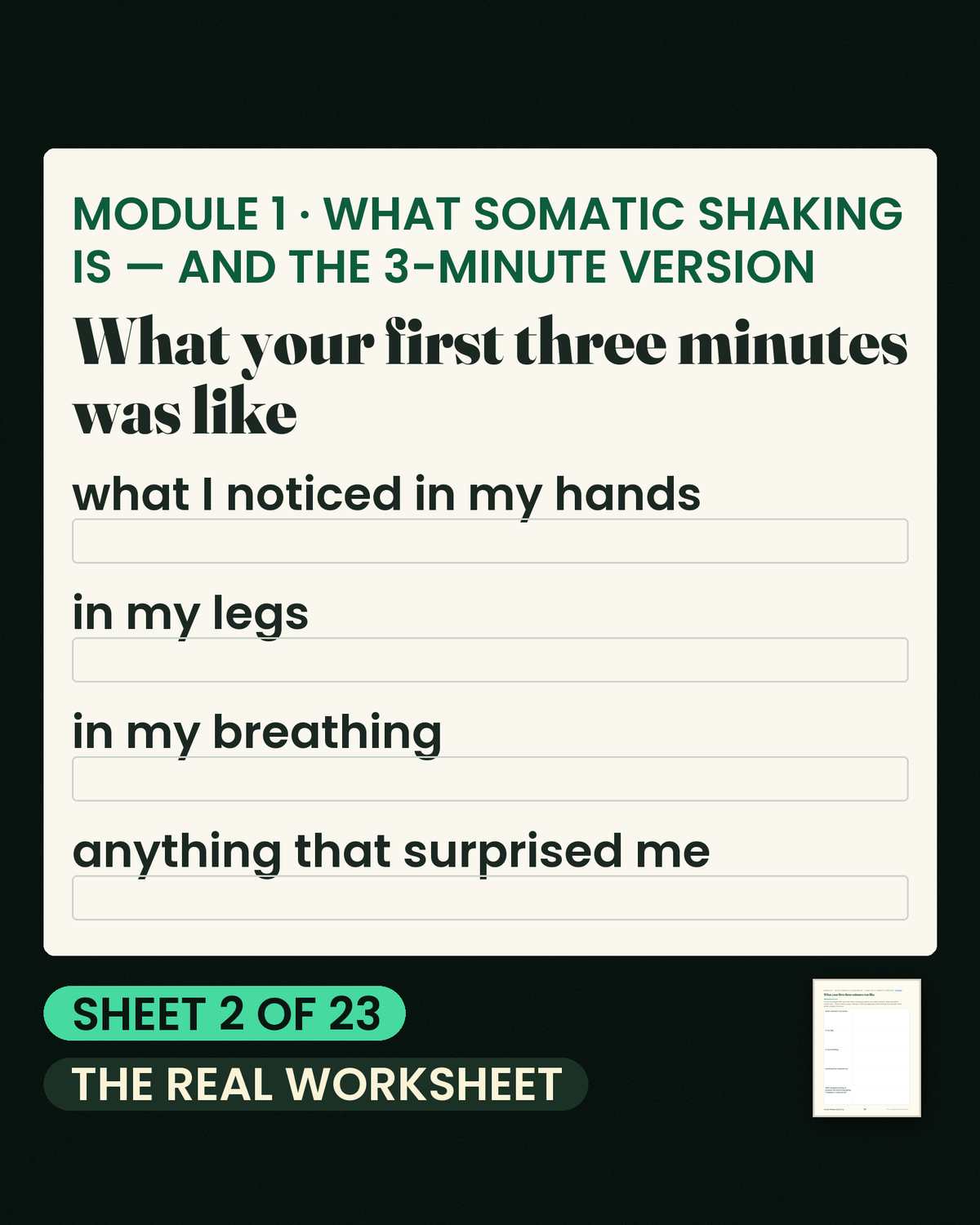 Somatic Shaking, Step by Step — Real pages from inside Somatic Shaking, Step by Step, shown as printed