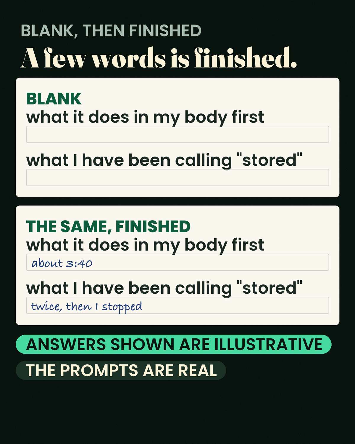 How To Release Trauma Stored In The Body — A blank worksheet, and the same sheet completed. Finished means a few words, not an essay