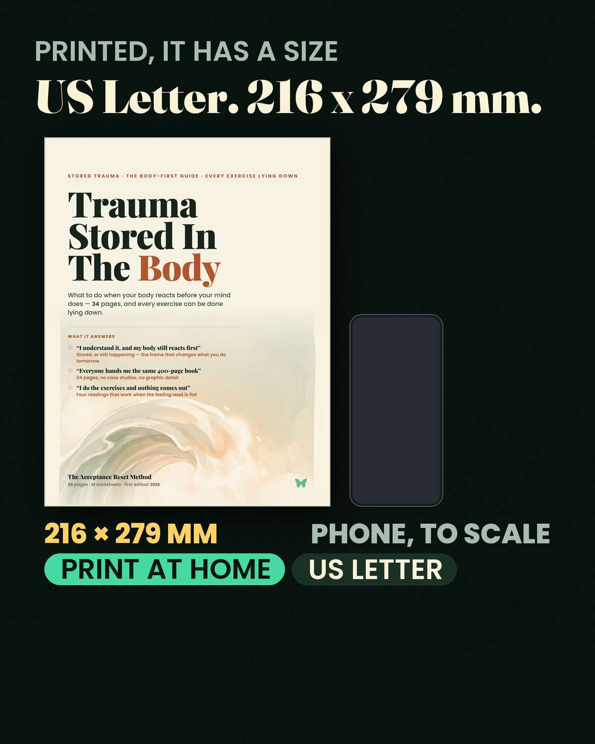 How To Release Trauma Stored In The Body — Printed at US Letter, 216 × 279 mm — it sits where you need it